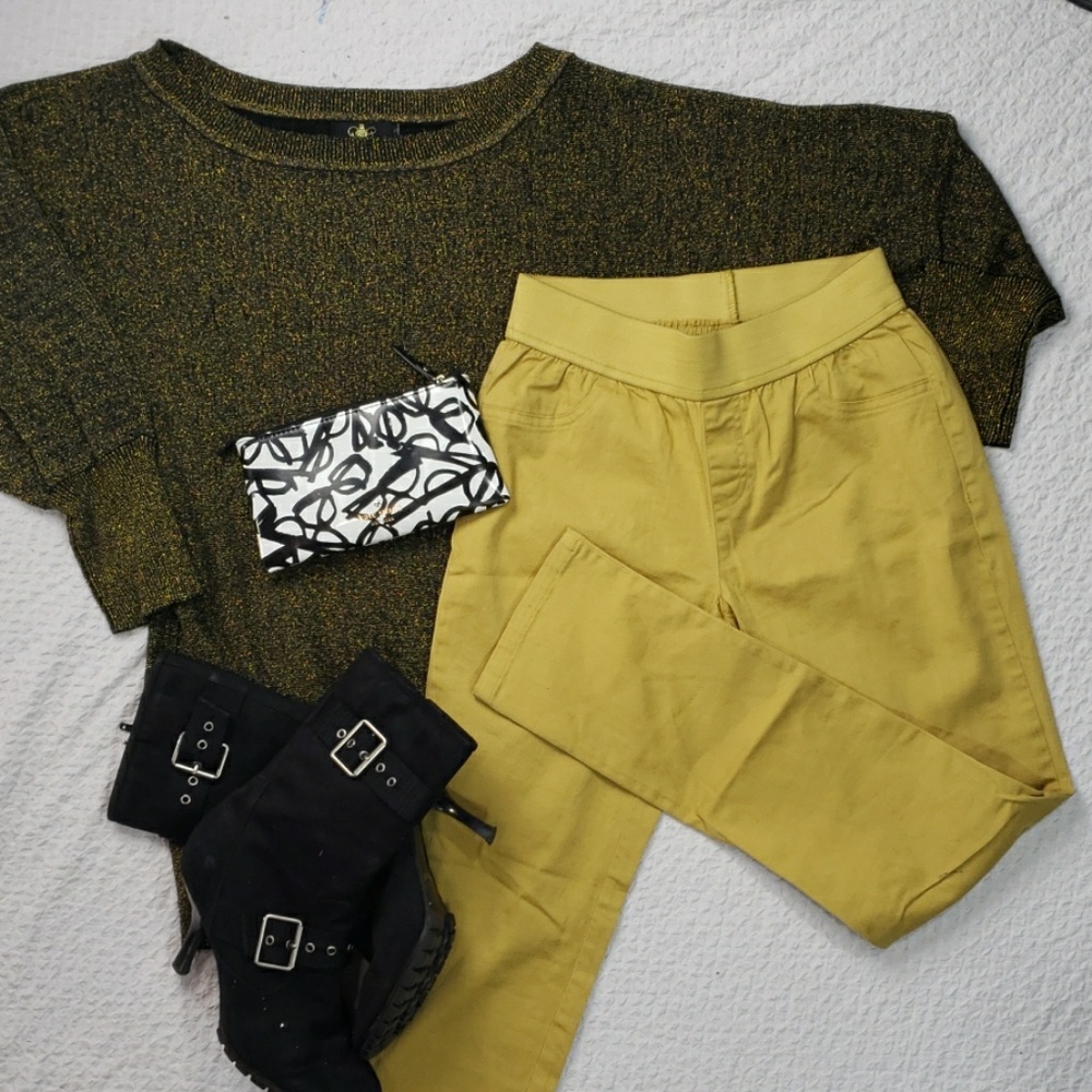 Bang Bang mustard yellow legging skinny pants pull on elastic waist small.